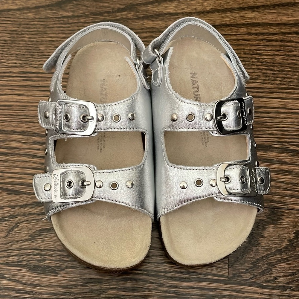 NATURINO Girls Sandals size 29/12 Silver Leather Buckle